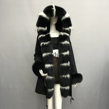 

2019 fashion winter jacket women real fur coat natural real fox fur collar loose long parkas big fur outerwear Detachable