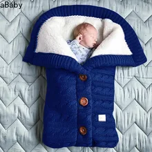Saco de dormir cálido de invierno para bebé recién nacido, edredón de punto con botón para envolver el cochecito, manta para niño pequeño, saco de dormir para bebé