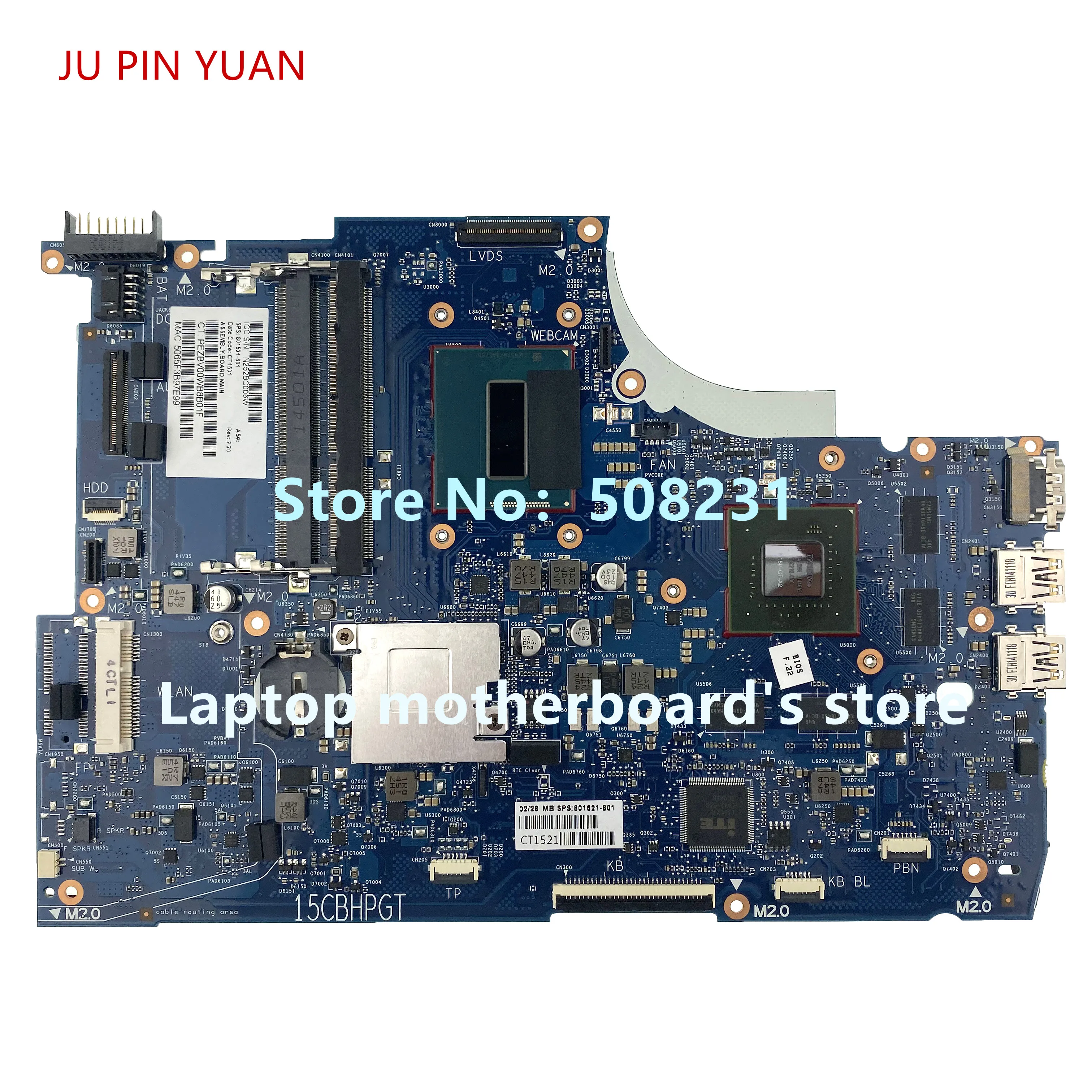 

JU PIN YUAN For HP ENVY15 15T-Q 15-Q Laptop motherboard with I7-4722HQ GTX850M 4G 801521-001 801521-501 100% fully Tested