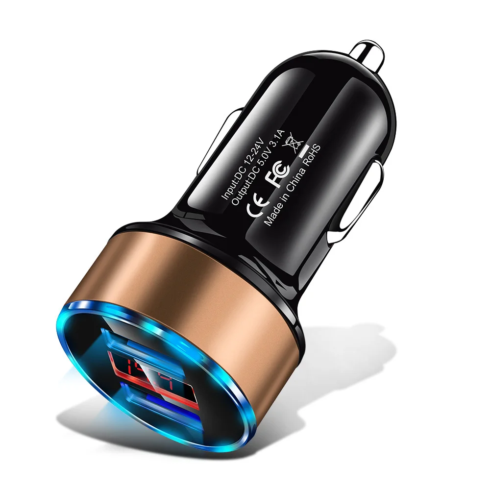 Автомобильное зарядное устройство с светодиодный двойной USB быстрое зарядное устройство для Xiaomi huawei мини мобильный телефон быстрое зарядное устройство адаптер Автомобильное зарядное устройство для мобильного телефона