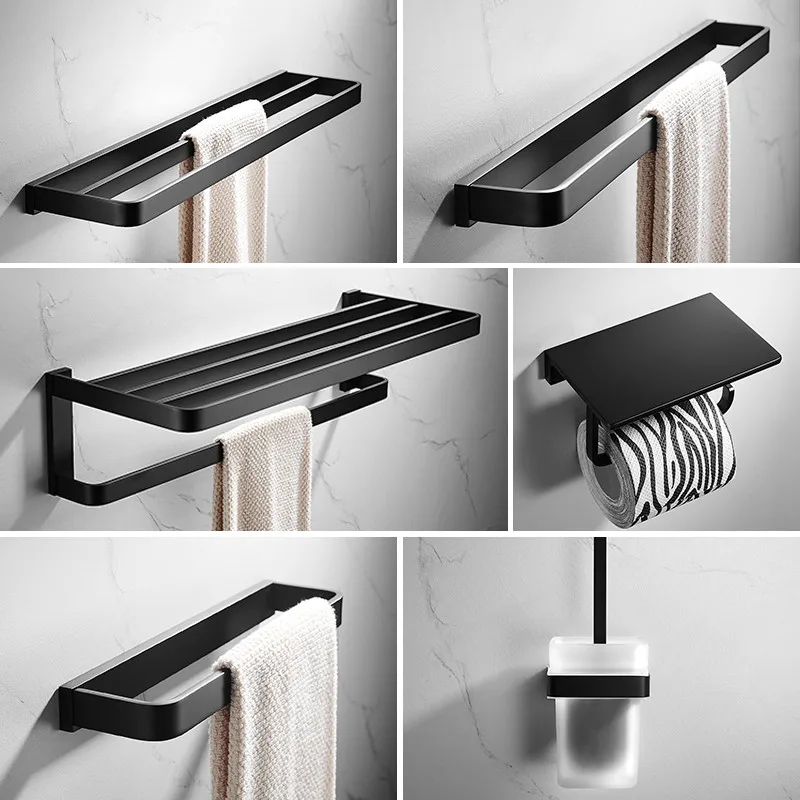 

Solid Brass Bathroom Accessories Set Tissue Holder Corner Shelf Basket Towel Rack Toilet Brush Holder Bath Hardware Set Black