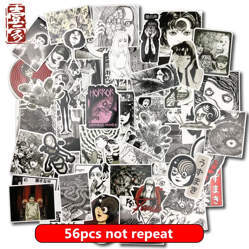 

56Pcs Horror comics Stickers Japanese ITO leap second Decal For Snowboard Laptop Luggage Car Fridge Car-Styling Vinyl Home