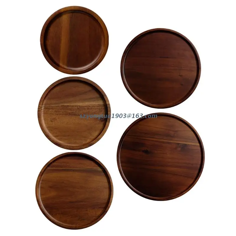 P82c Decorative Wooden Round Salad Snack Plate Dessert Platter Unique
