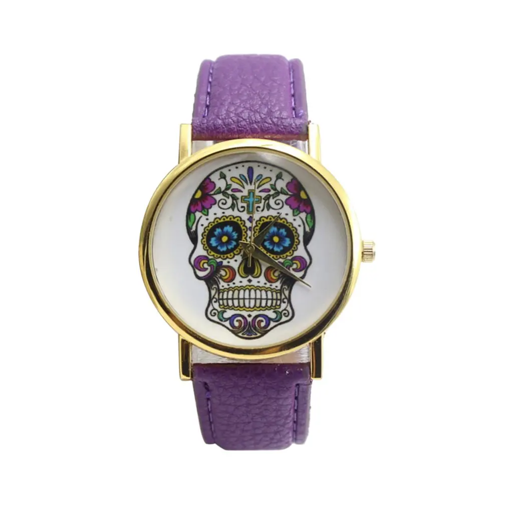 Новый Топ череп женские часы Мексиканская Catrina цветы крест PU кожа наручные часы девушка Винтаж Мода Повседневная Женева Стиль Reloj
