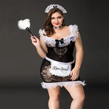 

New Large Size Sexy Maid Lingerie Sexy Fat Lady Maid Uniform Set Plus Size Cosplay Sexy Lingerie for Women Erotic Porno Hot