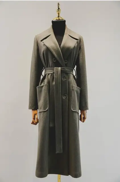 Casaco Women Winter Classic Simple Woolen Maxi Long Coat Female Robe Outerwear,Beige,L 