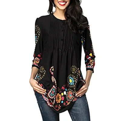 2018 Hot Selling Autumn And Winter New Style Printed Mixed Colors Three-quarter-length Sleeve Crew