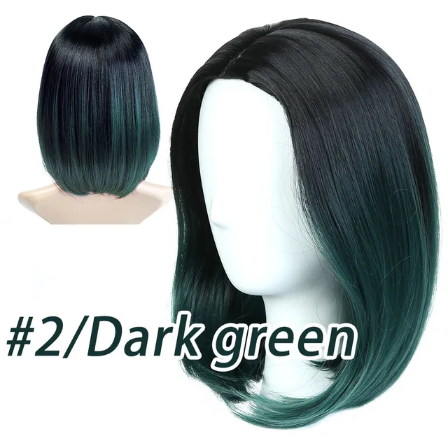 AIYEE Short Straight Brazilian Wig Synthetic Middle Part Hair Wigs Full Head for Black Women Heat Resistant Wig for Women Dark green