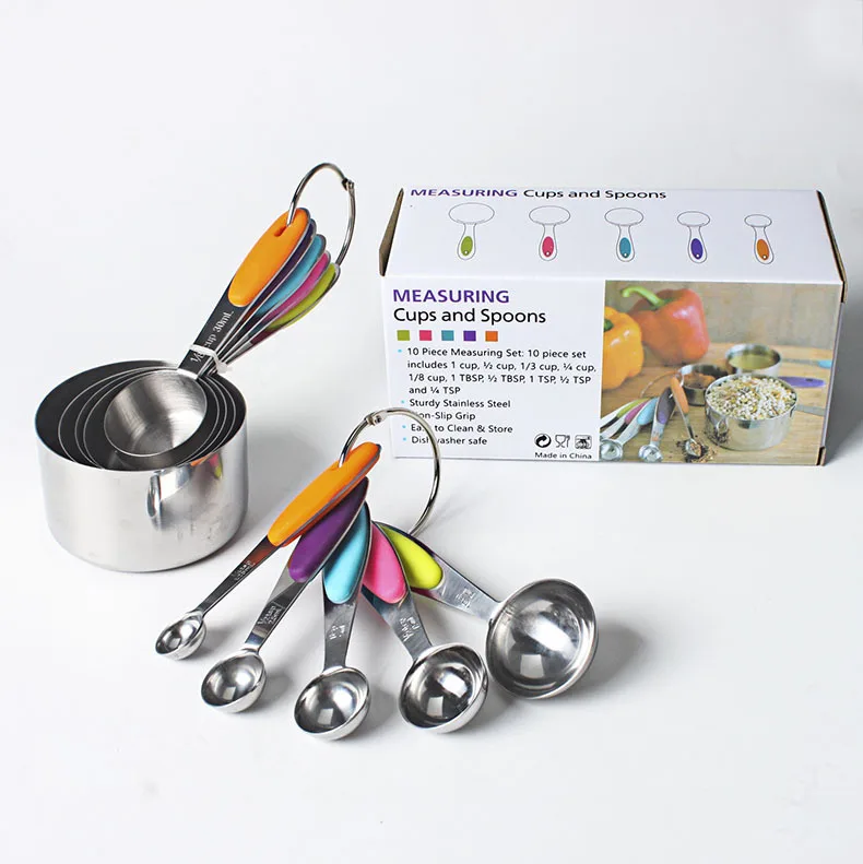 

10pcs Measuring Cups Measuring Spoons Set Stainless Steel Colorful Measuring Cup Spoon for Baking Tea Coffee Kitchen Measuring T