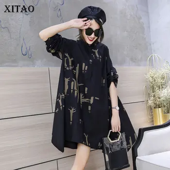 

XITAO Black Print Shirt Loose Plus Size Womens Tops and Blouses Fashion Trend Long Sleeve Minority Women Clothes Vintage DMY4148