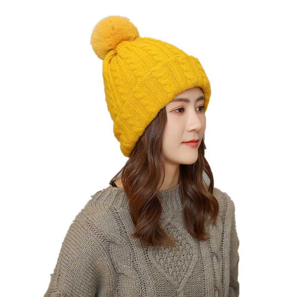 Вязаная шапка, акриловая шапка с помпоном, шарф, двойная зимняя женская шапка, шапка бини для женщин,, мягкая теплая Женская шапка