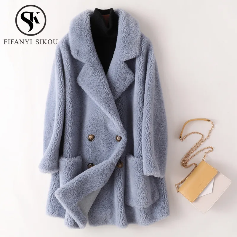 2019 зимнее пальто Для женщин высокое качество кашемир мех Модная двубортная