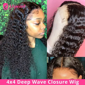 

AliPearl Hair Wig Deep Wave 4x4 Closure Wig For Black Women Peruvian Lace Front Closure Human Hair Wigs Pre Pluck Ali Pearl Hair