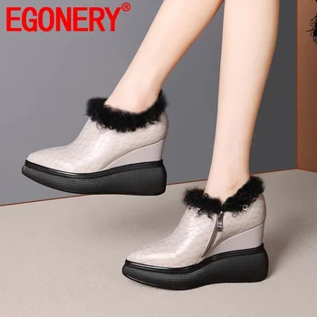 

EGONERY 2020 spring new women pumps outside concise casual pointed toe genuine leather zip high heels women shoes drop shipping