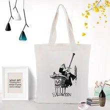 Canvas Tote Bag Halloween Handbag Custom Print Logo Text DIY Eco Reusable Recycled Shopping Bag Festival Gifts Bag