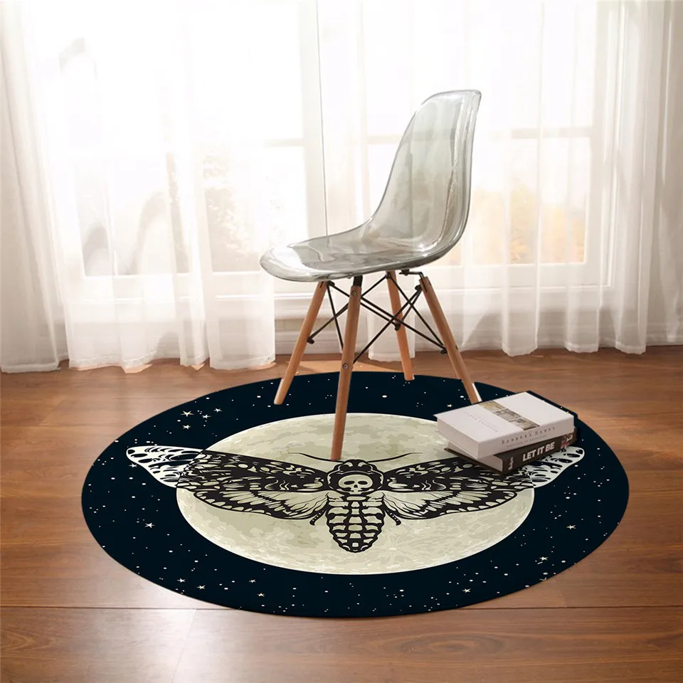 BeddingOutlet Death Moth Area Rug Gothic Skull Round Floor Mat Butterfly Moon Living Room Carpet Bathroom Kitchen Rug Doormat
