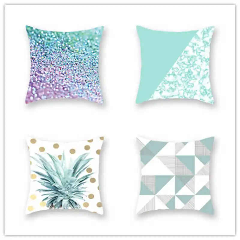 

Sofa plant blue / Green geometric pattern polyester pillow gift custom cushion pattern