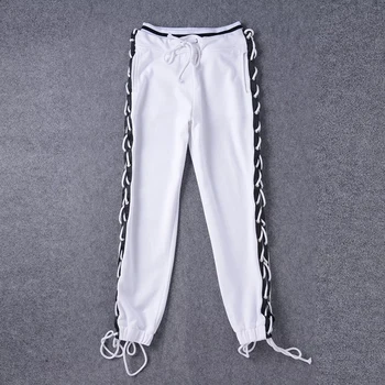 

Spring Women's Bandage Trousers Cross-Side Straps Sports Pants Streetwear Loose Sweatpants Women