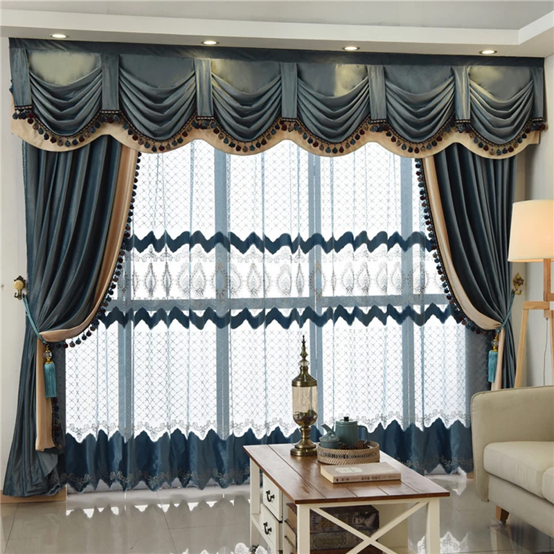

Luxury European Style Thickening Shading Valance Curtains for Living Room Pure Color Italy Velvet Curtain Window for Bedroom