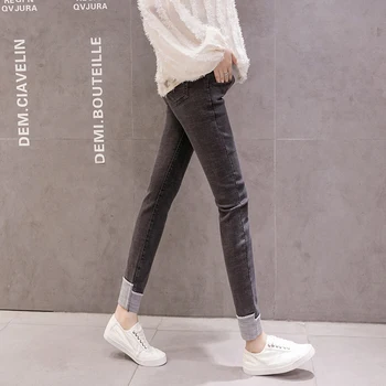 

5020# Rolled Up Stretch Denim Skinny Maternity Jeans Adjustable Belly Pencil Pants Clothes for Pregnant Women Pregnancy Trousers