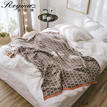 

REGINA Fashion Throw Blanket Brown White Plaid Double sided Design Pure Nature Cotton Bohemian Sofa Throws Picnic Travel Blanket