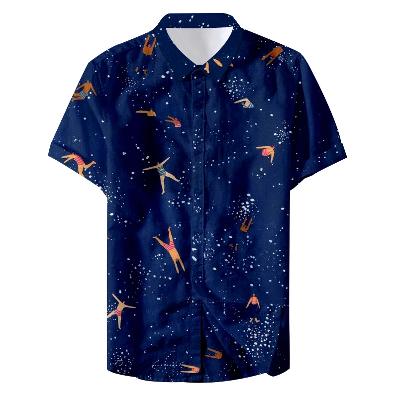 Летняя Удобная синяя Повседневная рубашка с милым принтом рыбы