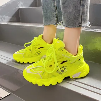 

2020 Fashion Sneakers Women Platform Chunky Casual Shoes 5cm High Lace Up Designers Mesh Woman Tennis Female Running Trainers