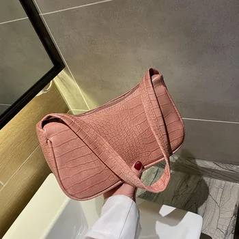 

Pure color casual underarm bag baguette bag female bag 2020 new trendy retro single shoulder designer bags