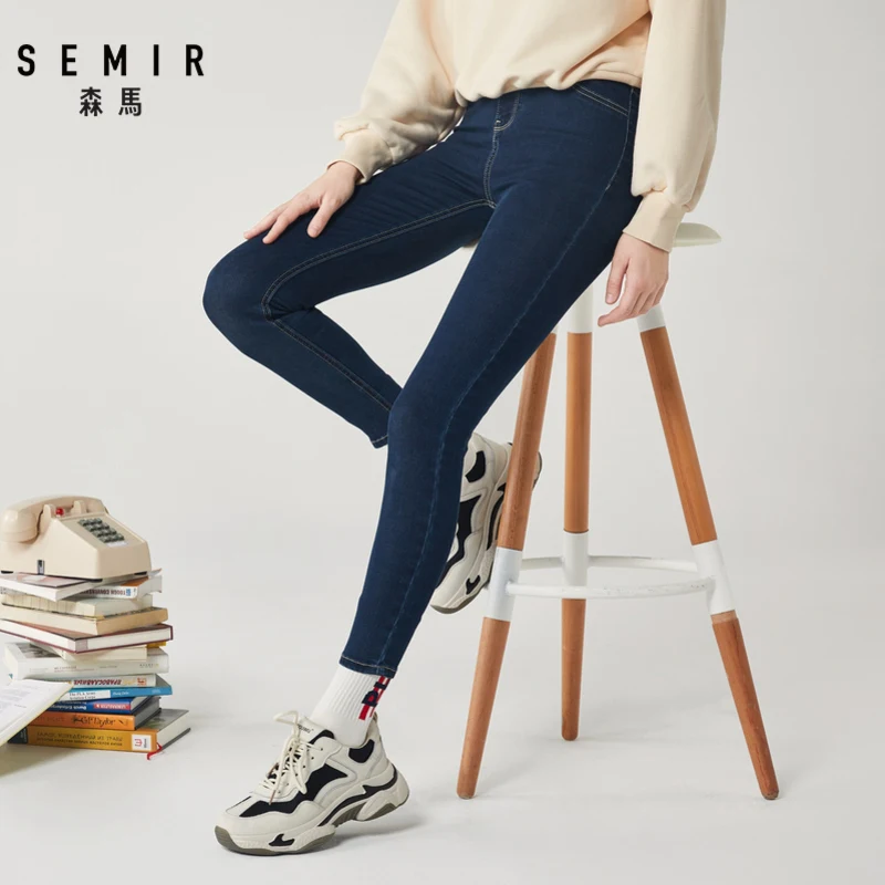 SEMIR джинсы женские зима новые тонкие ноги леггинсы девять брюки вышивка модные обтягивающие брюки
