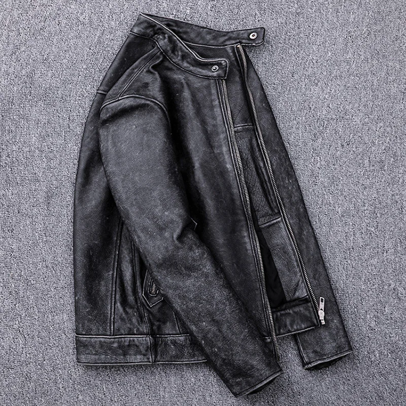 Мужская винтажная Черная куртка из натуральной кожи в стиле ретро большие