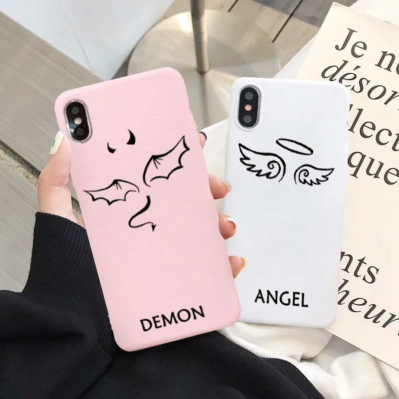 Чехол JAMULAR с изображением ангела демона для iPhone 11 XS MAX XR X SE2020 7 8 6Plus розовый белый