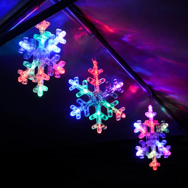LED Moon Star Snowflake Curtain Lights Outdoor Christmas Holiday Decorative Lights Snowflake Background Modeling Lamp Colorful L