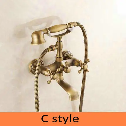 C style Роскошный античный латунный душ Набор кран+ ванна смеситель+ ручной душ настенный H2254 - Цвет: C style