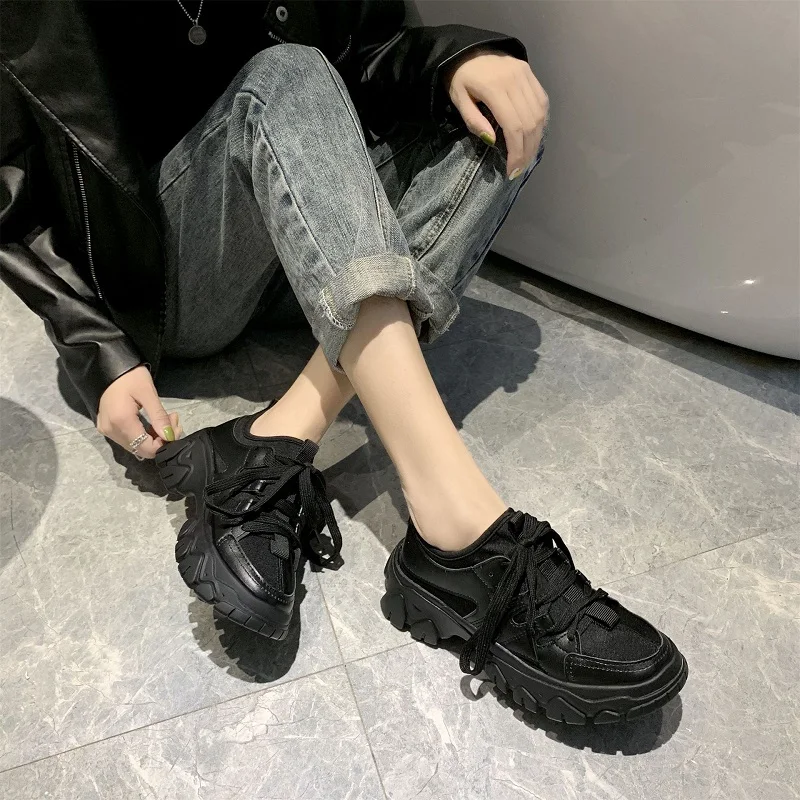 

Classic Women Round toe new shoes Flats Zapatillas de mujer de fondo plano Thick-soled platform Casual walking Shoes H11-81