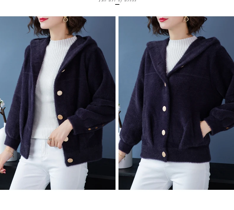 XJXKS Manteau Femme Hiver кашемировый и шерстяной вязаный женский свитер с капюшоном, пальто с карманами, свободные женские пальто и куртки
