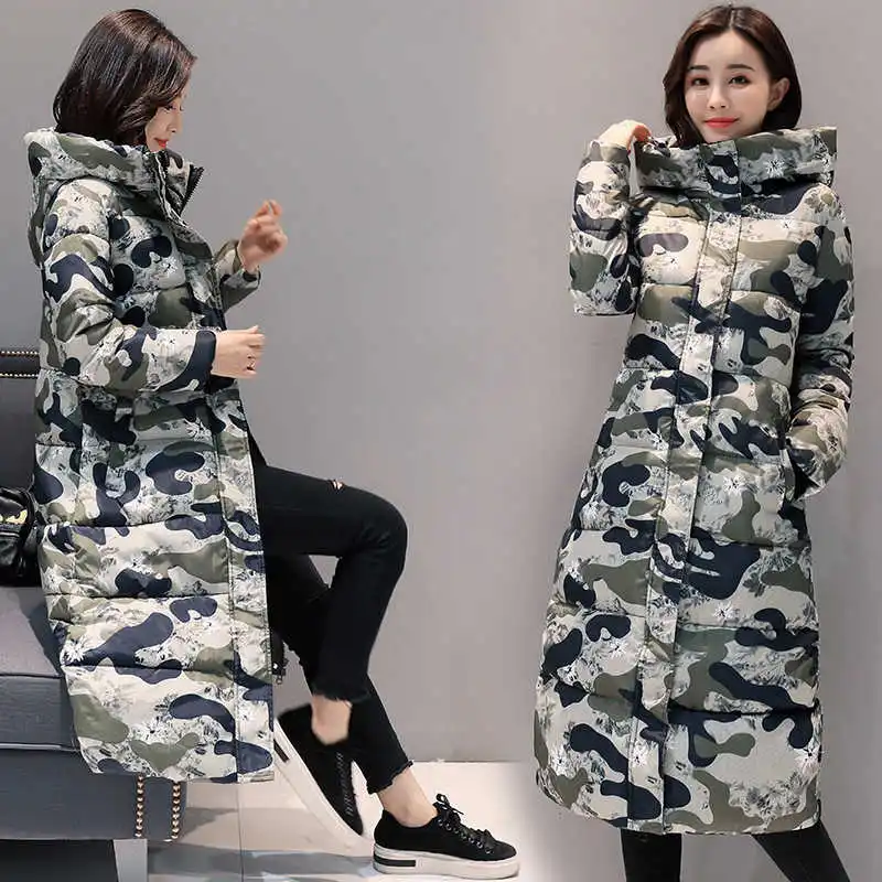 Winter women warm down jacket female camouflage Graffiti printing casual down jacket women's long section new clothing - Цвет: 3