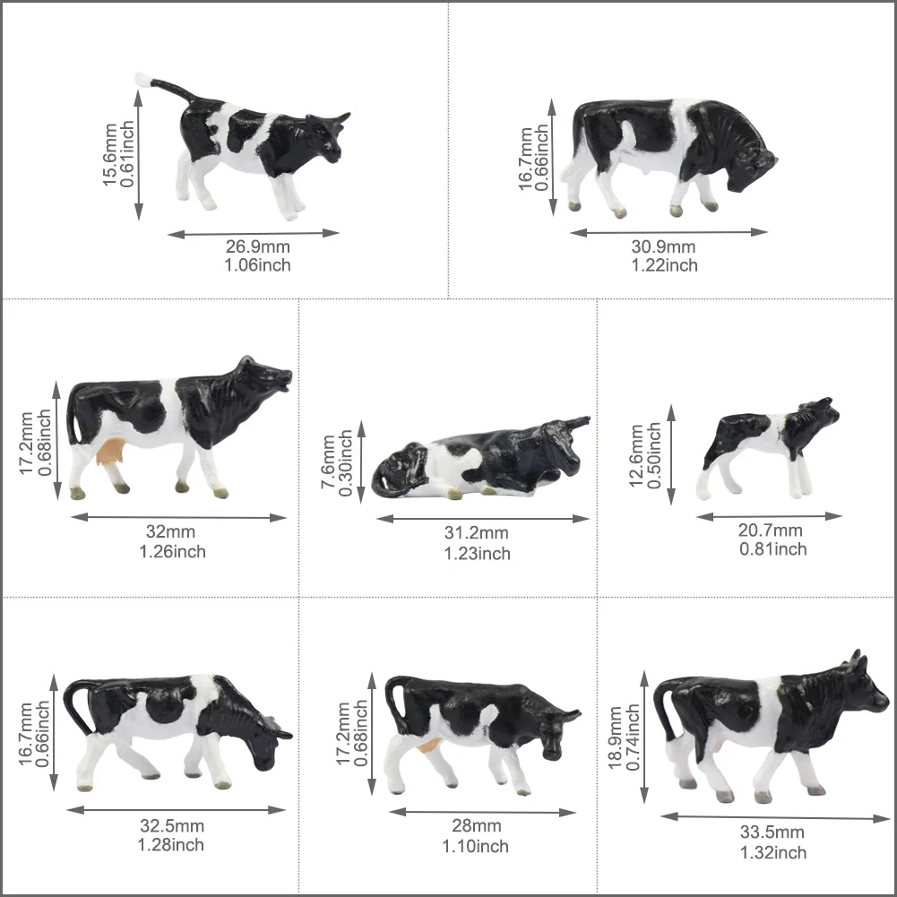 Evemodel 36pcs Model Trains HO Scale 1:87 Model Horses Cows Farm Animals with Model Figures 3