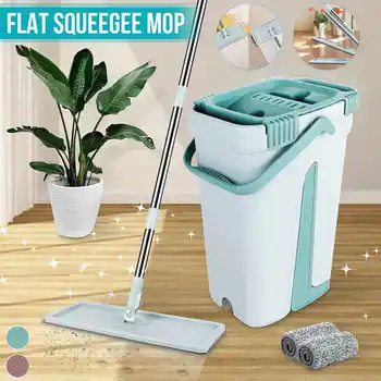 

Flat Squeeze Mop and Bucket Hand-Free Wringing Floor Cleaning Mop Wet & Dry Usage Magic Automatic Spin Self Cleaning Lazy Mop