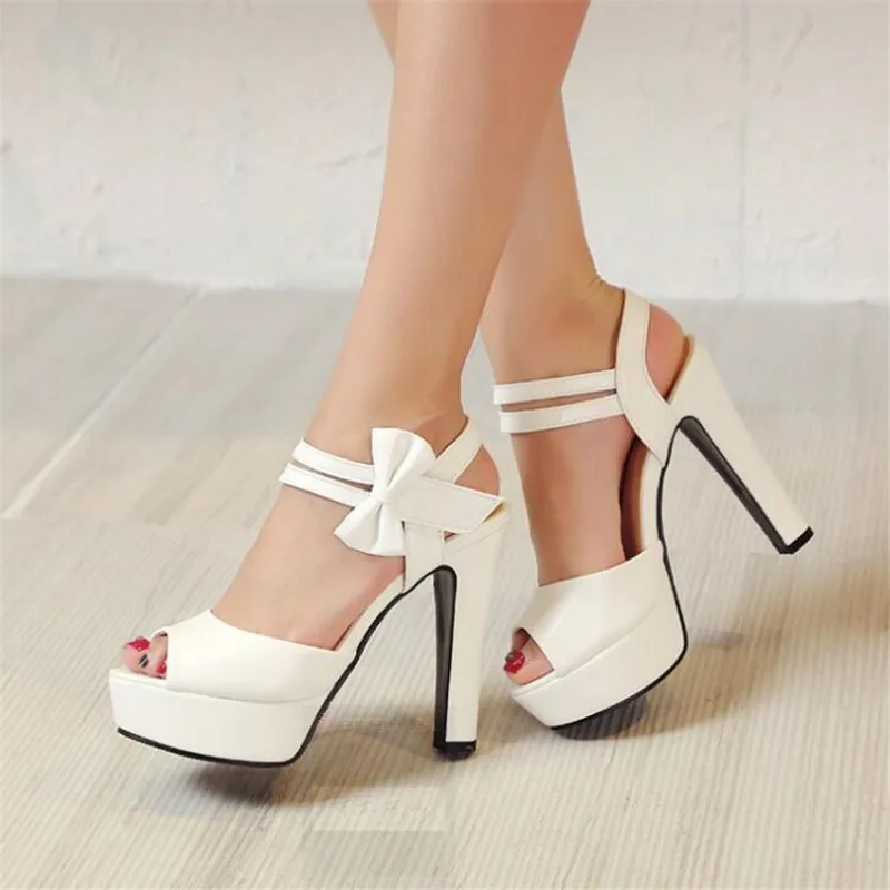 Sandalias romanas con plataforma para mujer, zapatos de tacones con abertura delantera y lazo sexy, resistentes al agua, novedad de verano de 2017