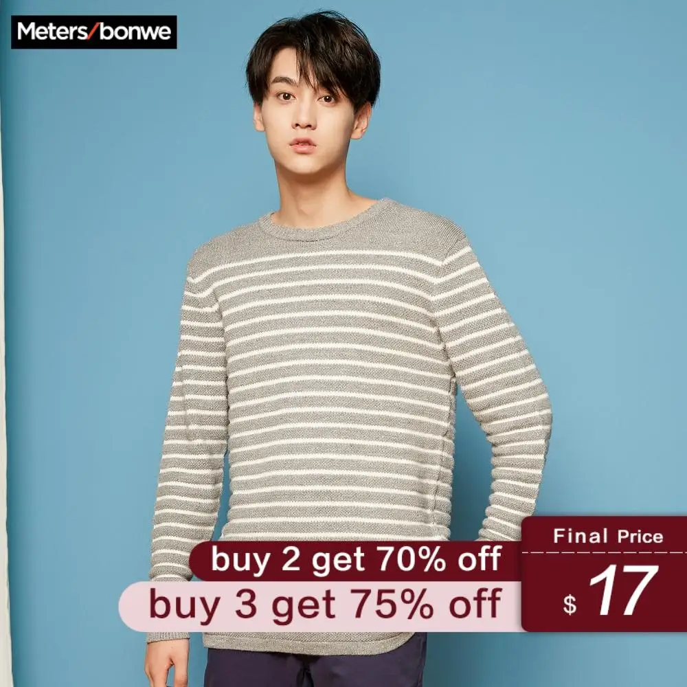 

METERSBONWE New Winter Men Sweaters Round Neck Striped Sweater