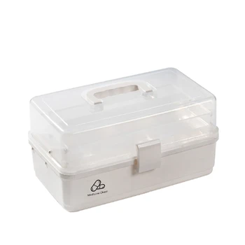 

32X18X16cm(Beige)3 Layers Family Portable Storage Medicine Gathering Case Box, Medicine Makeup Stationery Box Desk Portable Stor