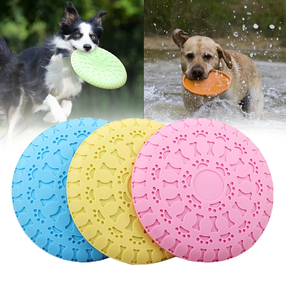 UFO Interacitve Dog Toys Fly Discs Resistance Bite Soft Rubber Toy Flying Disc Pet Beach Outdoor Training Supplies | Дом и сад