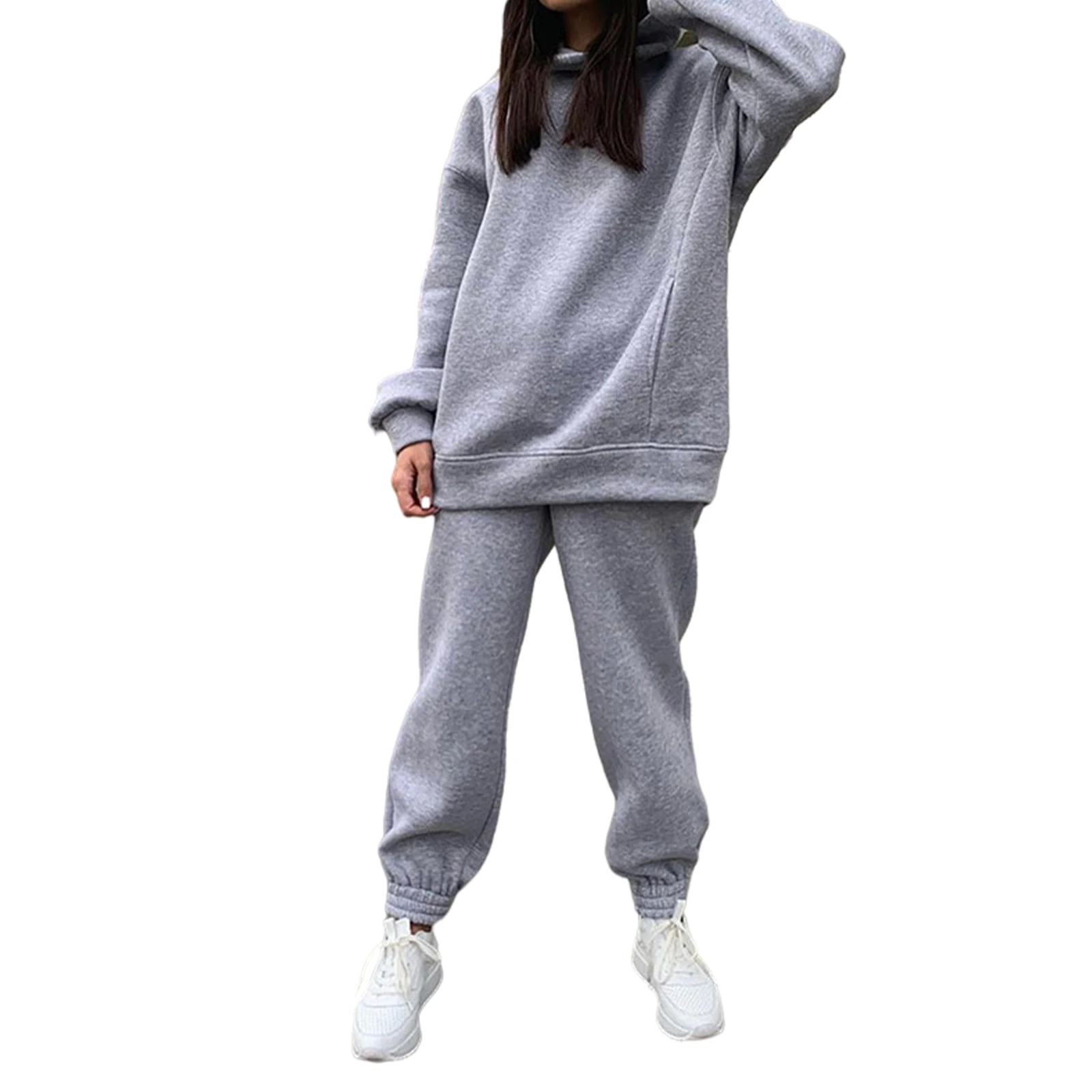 sweatshirts for girls Women's Autumn Plus Fleece Sweatshirts Tracksuit Two Piece Set Casual Oversized Solid Female Sports Hoodie Suit Long Pant Sets cropped hoodie