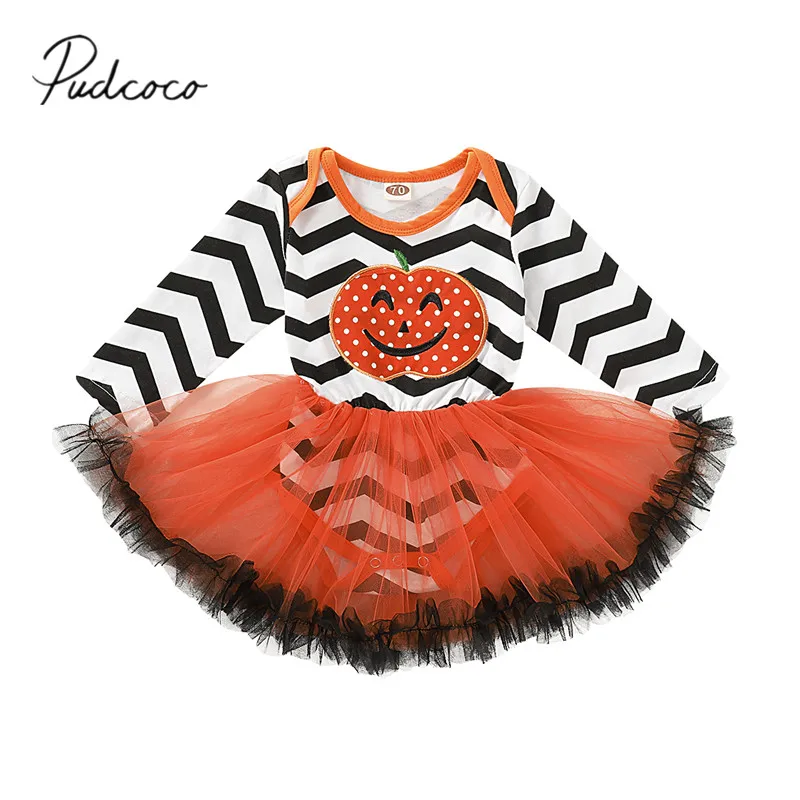 

2019 Baby Spring Autumn Clothing 1PCS Baby Girl Kids Pumpkin Romper Tops Tutu Dress Halloween Costume Long Sleeve Outfits Set