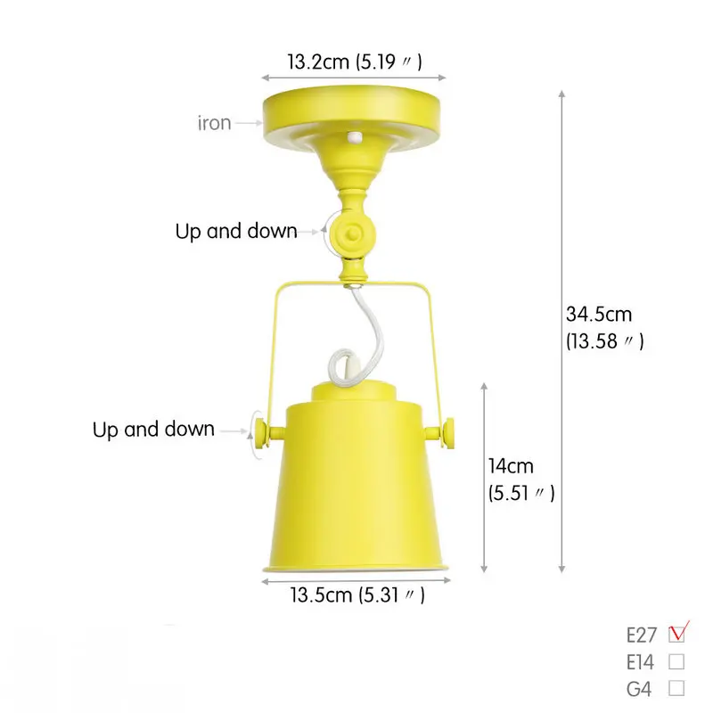 Yellow Ceiling Lamp Простой американский Регулируемый потолочный светильник s для кухни розовый красный желтый черный белый металлический бра винтажный потолочный светильник светодиодный - Цвет корпуса: Yellow Ceiling Lamp