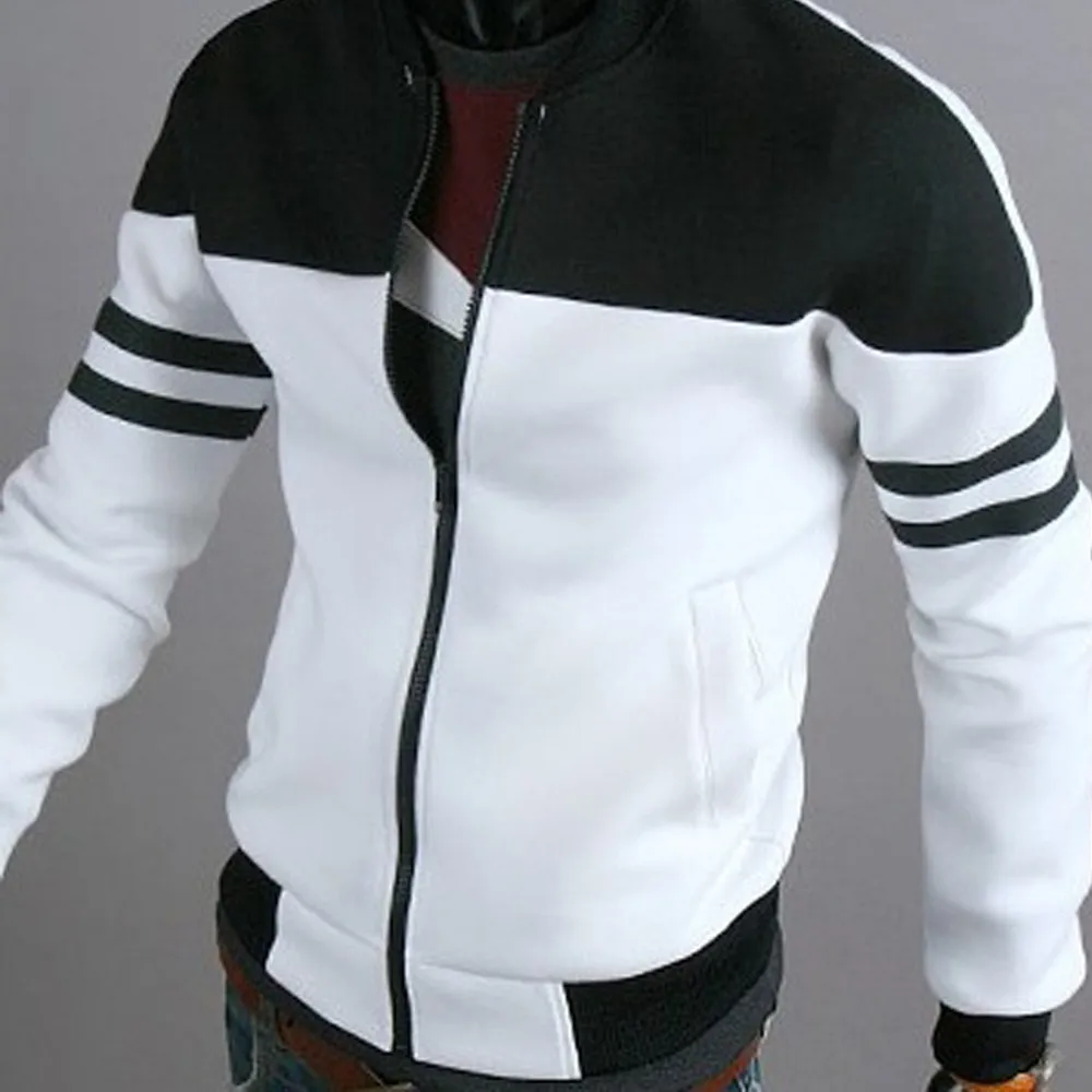 Autumn Men's Bomber Jacket Coat Sportswear Zipper Solid Stripe Patchwork Long Sleeve Outwear Mens Bomber Jacket Coat Homme 2019