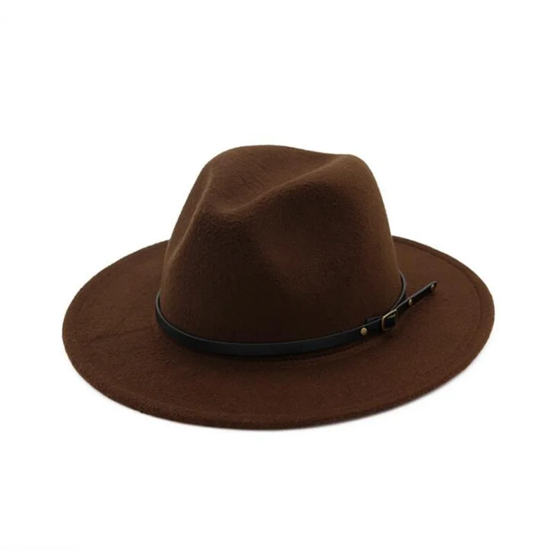 

Wool Felt Fedora Hat Cap Wide Brim with Belt Ladies Trilby Chapeu Feminino Hat Women Men Jazz Church Godfather Sombrero Caps H3
