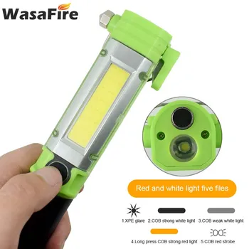 

2pcs/lot Multifunction Magnetic Flashlights COB Work Light 5 Modes Camping Lamp with Safety Hammer Cutting Knife