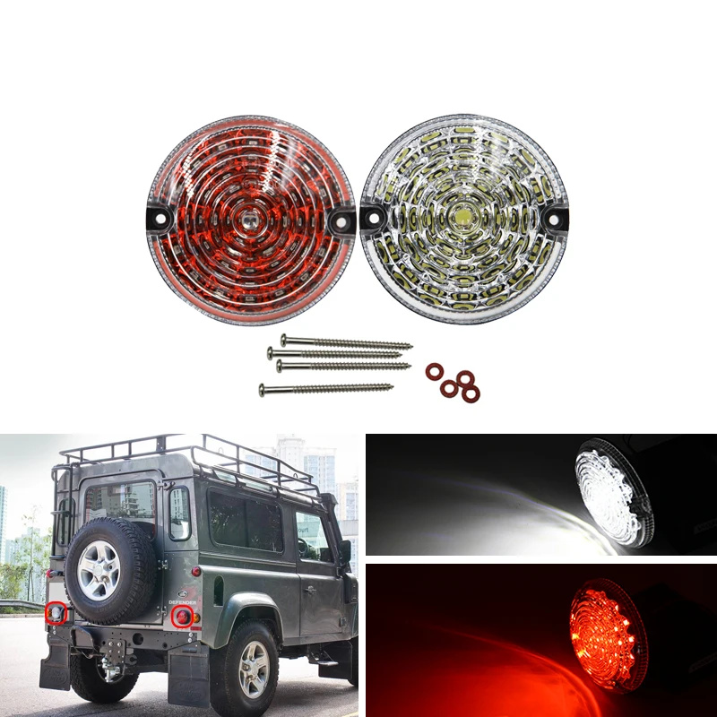 Подходит для Land Rover Defender/Defender Cabrio прозрачные красные линзы сзади 95 мм светодиодные круглые противотуманные Реверсивные/резервные комплекты света