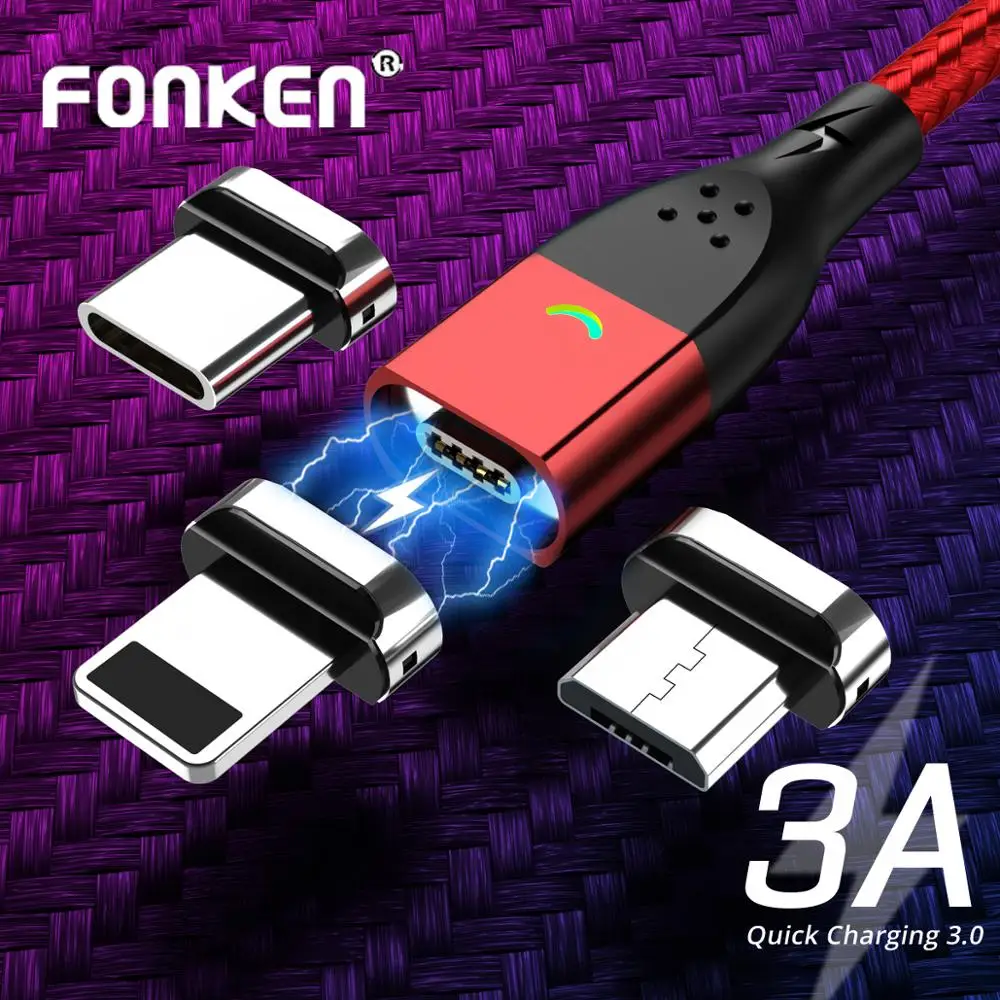 FONKEN Micro USB Cable Magnetic Cable For Iphone 12 11 USB Type C Data Cord Magnet Charge Charger Cable Magneti Charging Cable